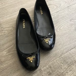 PRADA Black Patent Ballet Flats Shoes.  Size 8